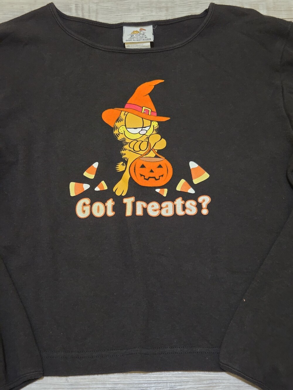 Vintage Garfield & Odie Halloween Long Sleeve Black Cropped Top Size Womens L - Picture 3 of 8